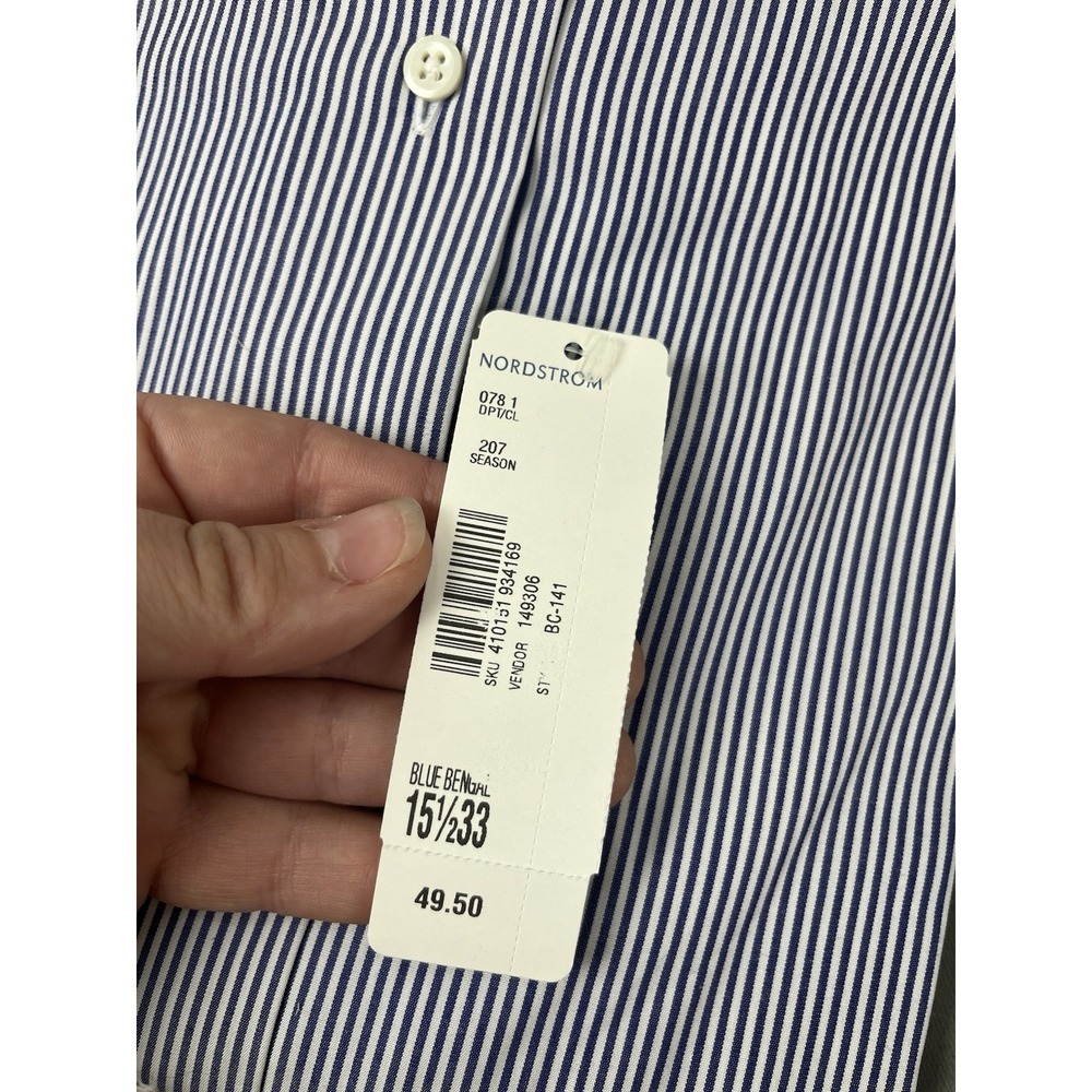 Nordstrom Dress Shirt Men's 15.5-33" Striped Button Down Collar Pocket -Lot of 2 - Picture 6 of 10